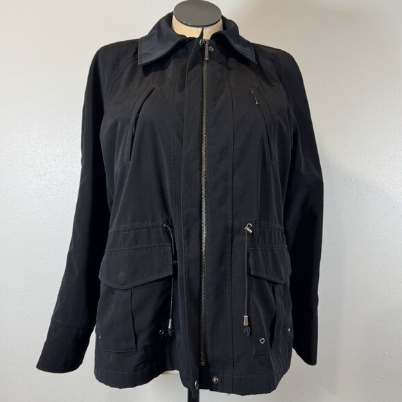 ESPRIT Womens Size XL Black Zip Front Utility Jacket Drawstring Waist Pockets - Picture 2 of 15